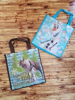 2 Disney Frozen Olaf & Sven Character Tote Bag Reusable Shopping